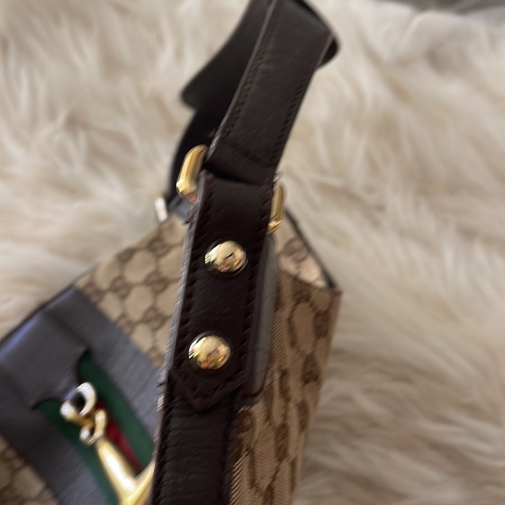 Gucci Brown GG Canvas Shoulder Bag with Red & Green Web and Gold Hardware - Picture 16 of 16